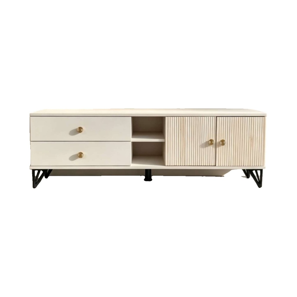 Meuble TV TV-936 blanc & bois cannelé 120*30*44
