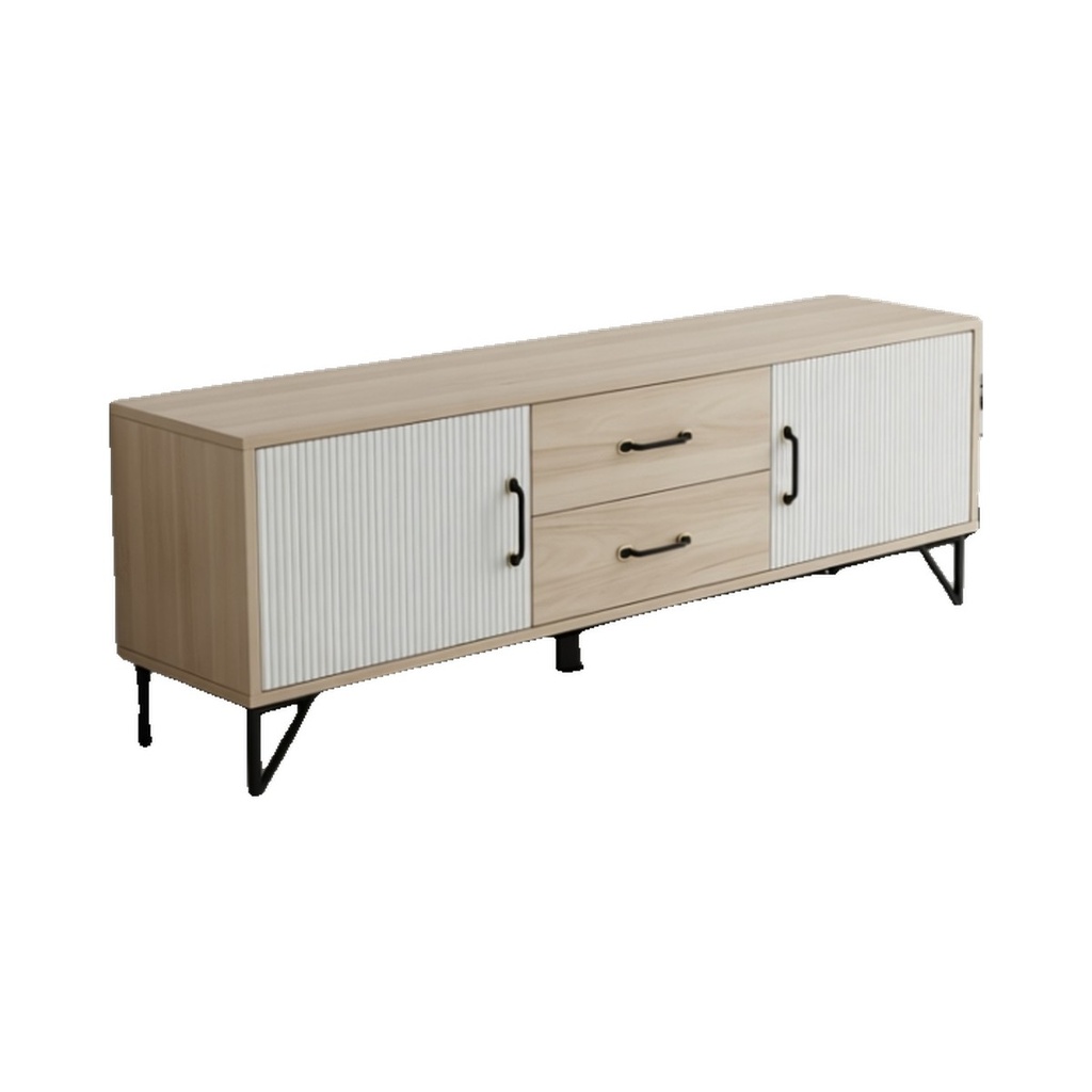 Meuble TV TV-1202 bois & blanc cannelé 135*30*45