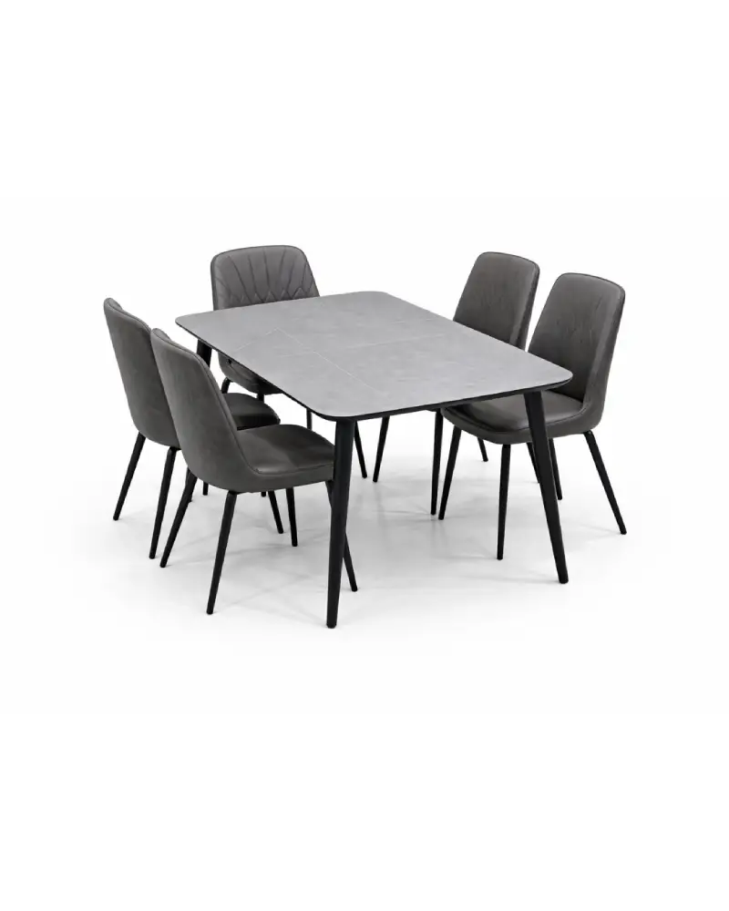Salle à Manger Moderne 5 Places – Table Gris Foncé et Chaises Assorties