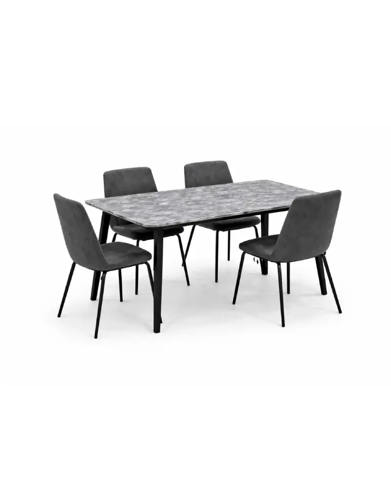 Salle à Manger Moderne 4 Places – Table Effet Marbre Gris et Chaises