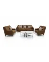 Salon Moderne 7 Places en Tissu Marron