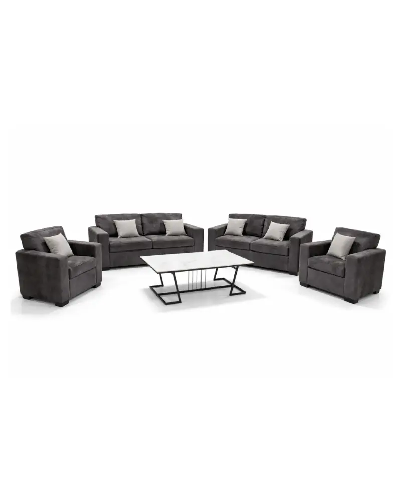 Salon Contemporain 7 Places en Tissu Gris Foncé