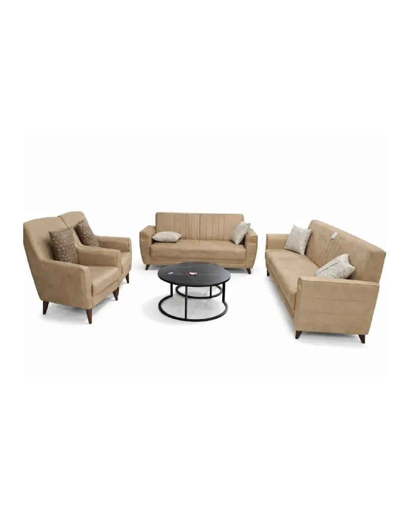 Salon Moderne 7 Places en Tissu Beige