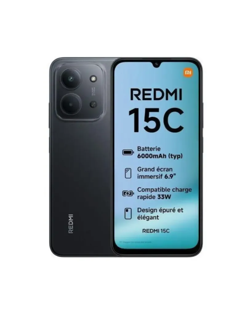 Xiaomi Redmi 15C – 6.9" – NFC - 128 Go – 6 Go RAM (jusqu’à 12 Go) – Helio G81 Ultra – 6000mAh-33W – 50MP – Black-Garantie 12 Mois