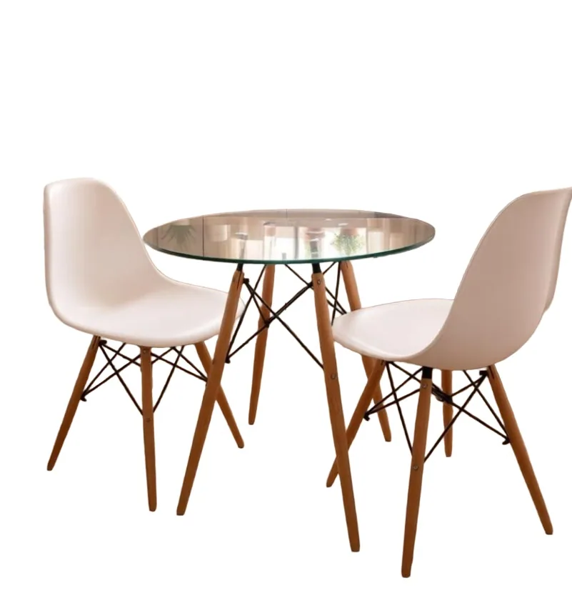 Ensemble table ronde verre + 2 chaises scandinaves