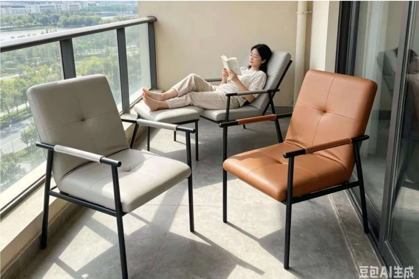[MOB-CH-LONGUE] Fauteuil de repos cuir (gris / orange)