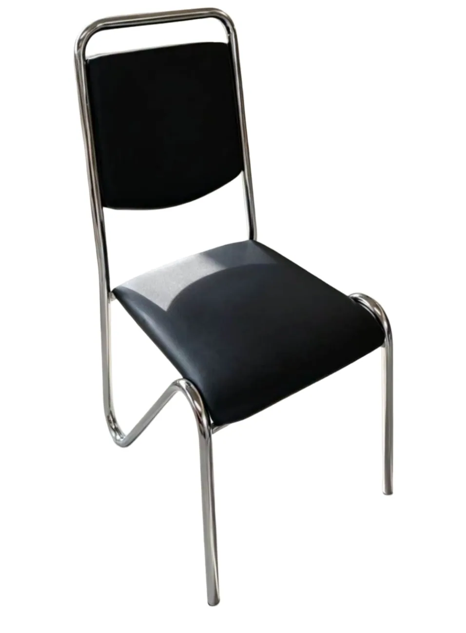 Chaise S cuir noir chromée