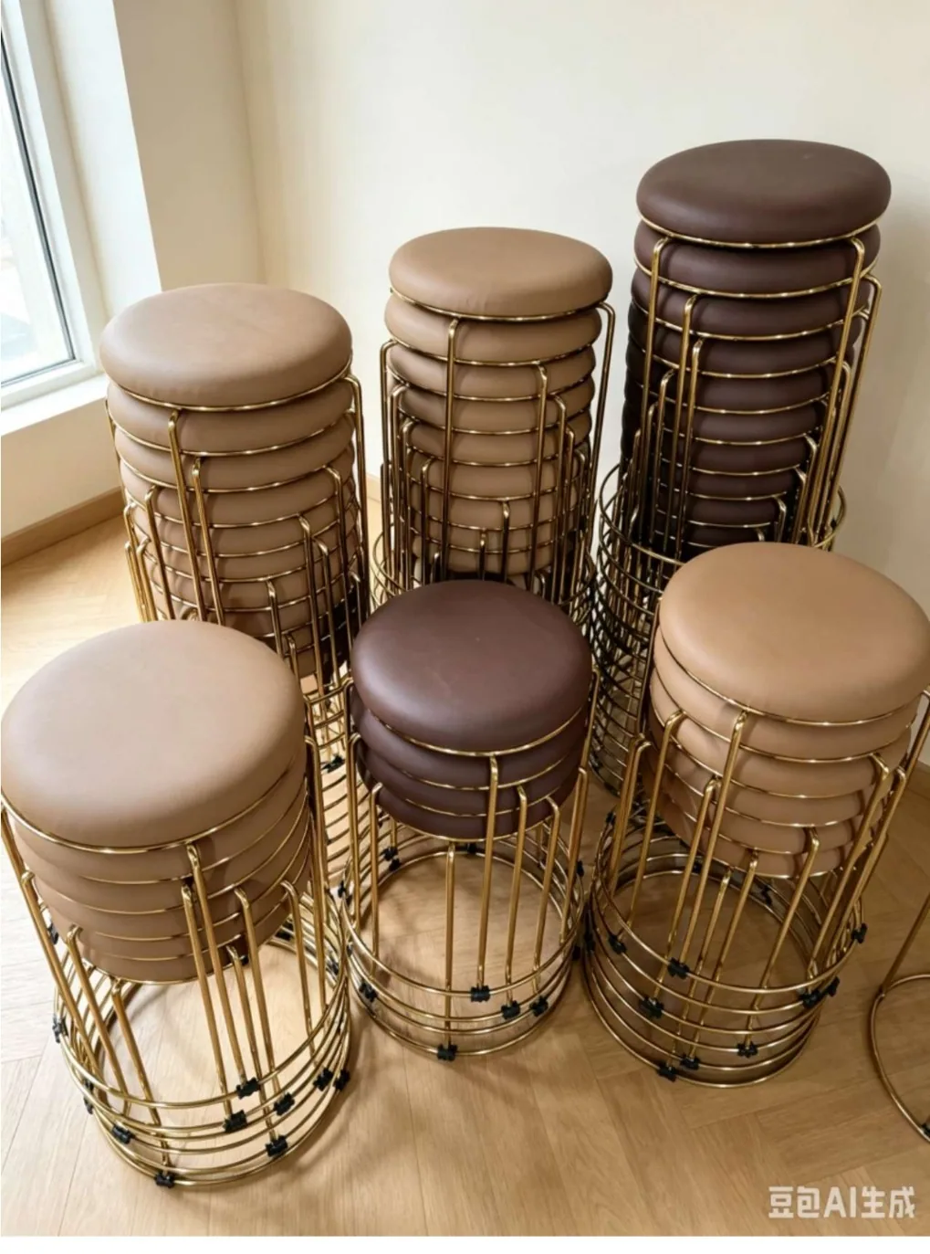 Tabouret empilable doré coussin