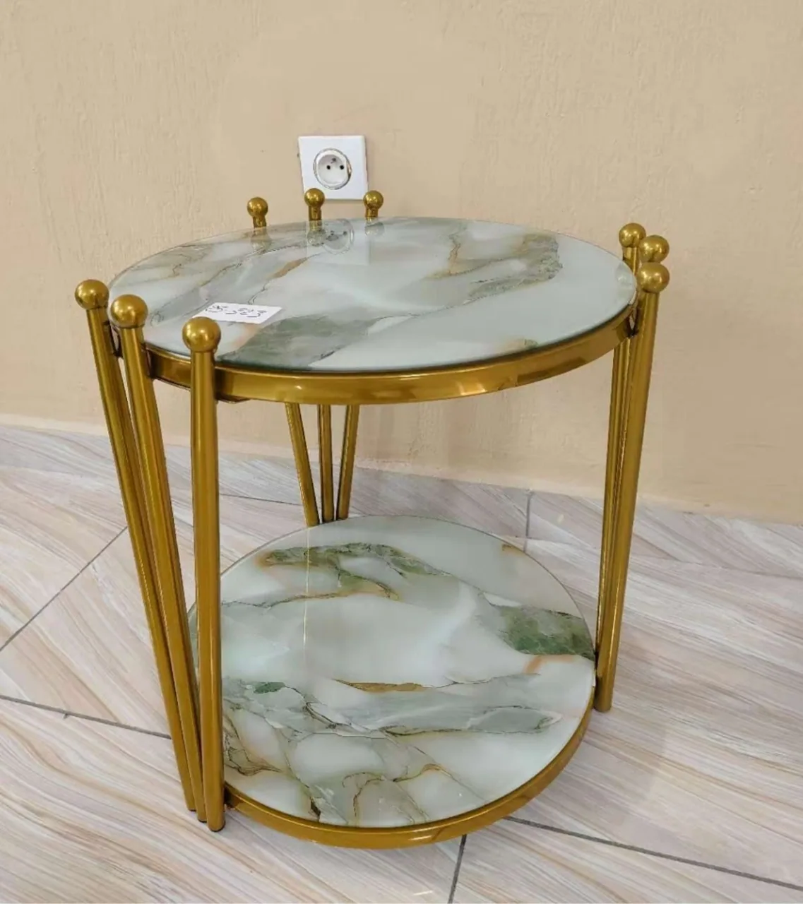 Table d'appoint ronde marbre doré 25-323 50*50