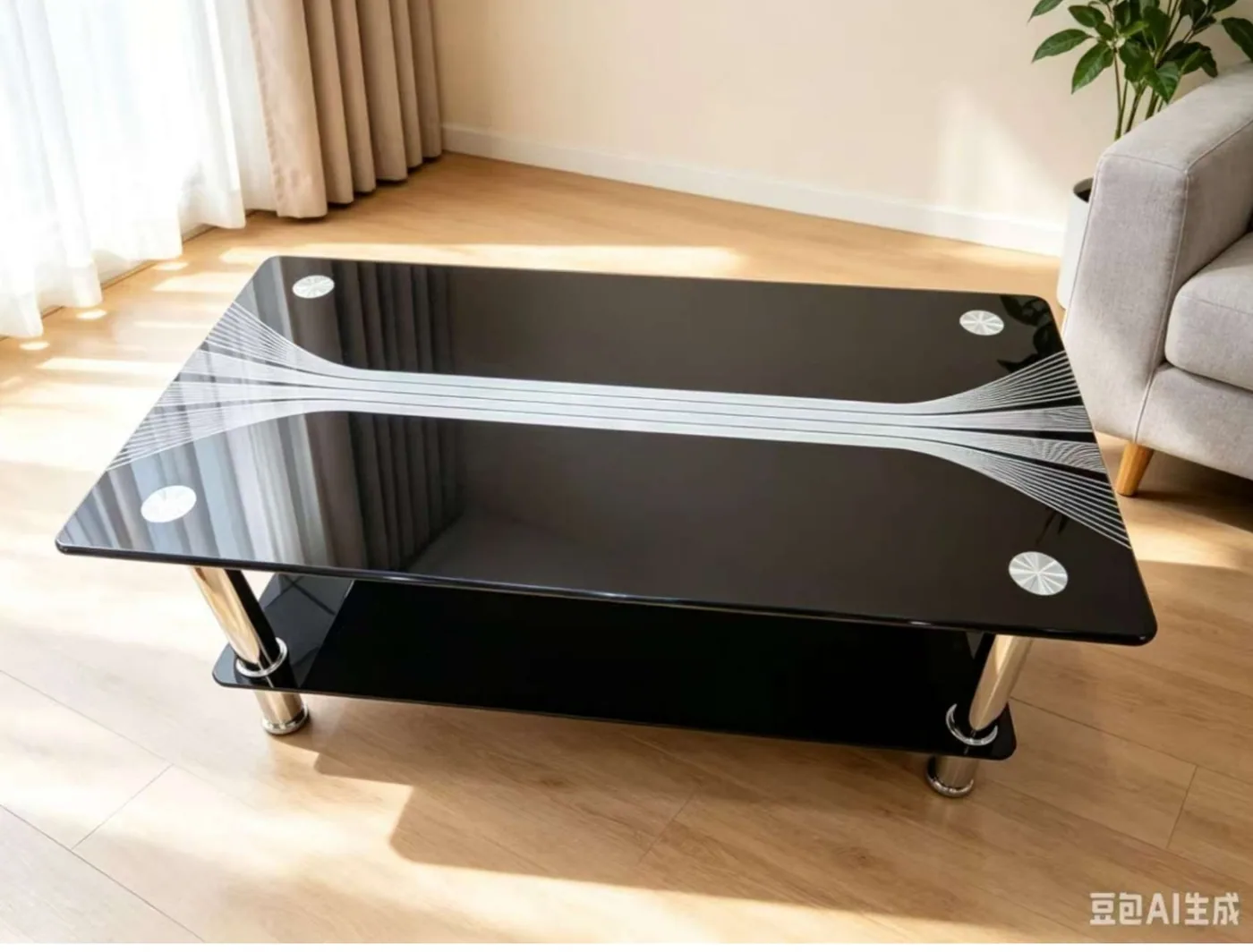 [MOB-810B] Table basse verre noir 810B 110*55*42