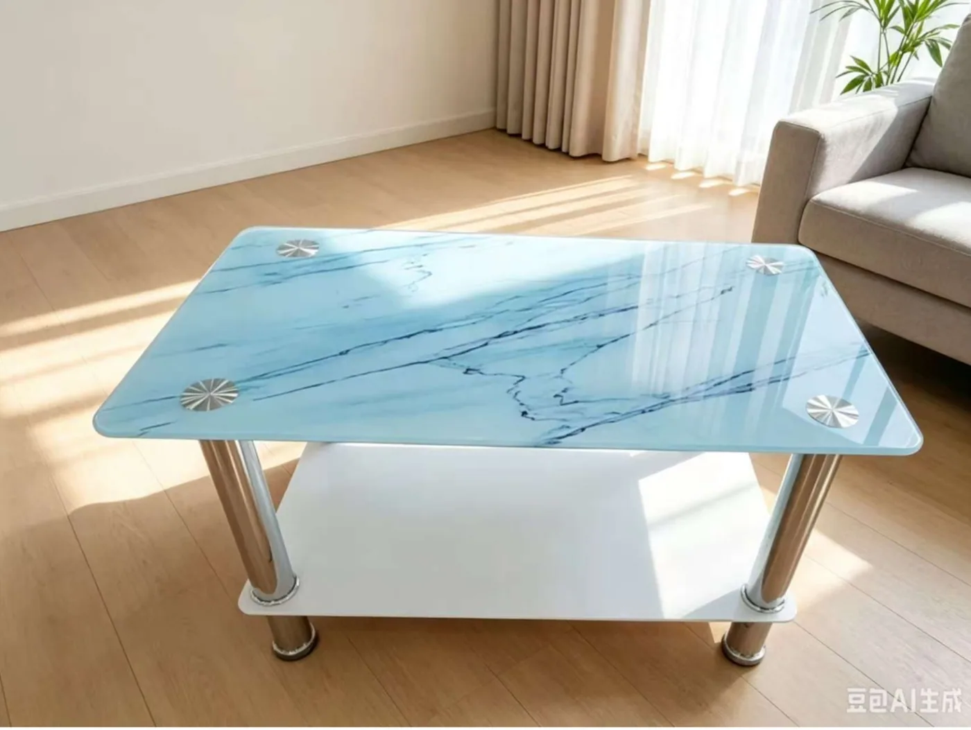 Table basse verre bleu L12W 110*55*42