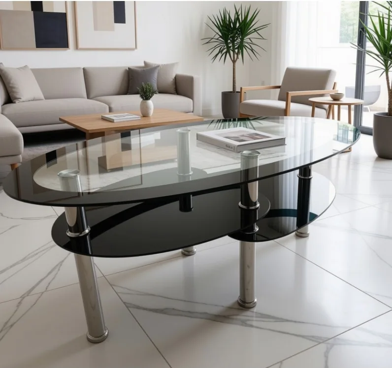 [MOB-A27] Table basse ovale verre A27 90*50