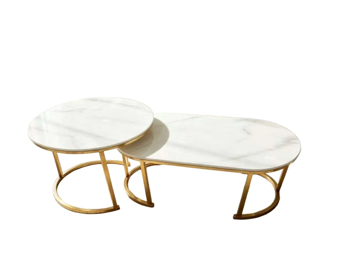 Tables gigognes marbre blanc doré B-1-W