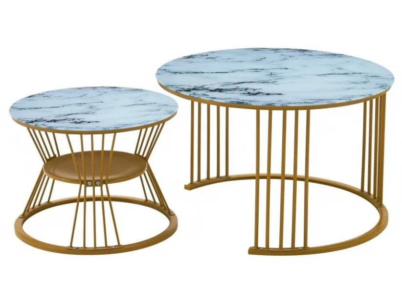 [MOB-BLC-613] Tables gigognes rondes marbre doré BLC-613 70+50