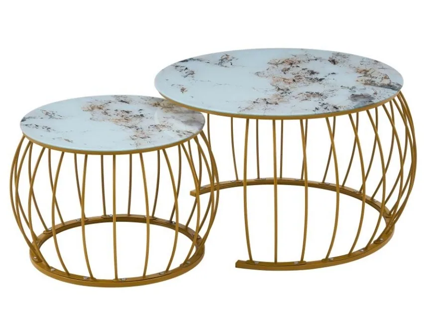 [MOB-BLC-614] Tables gigognes rondes marbre doré BLC-614 70+50