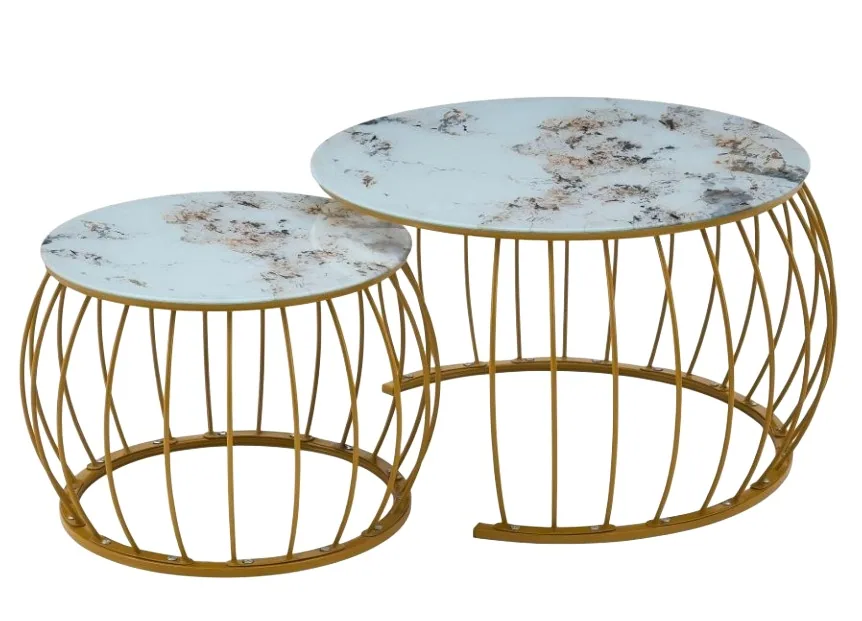 Tables gigognes rondes marbre doré BLC-614 70+50