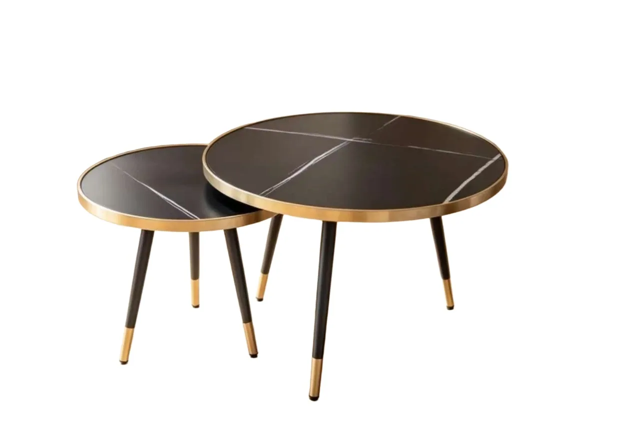 [MOB-E10B] Tables gigognes marbre noir E10B 70+50