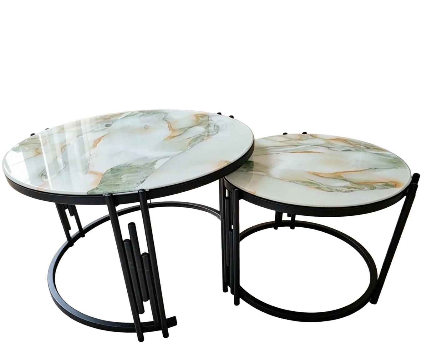 [MOB-SD-1] Tables gigognes verre marbre vert SD-1 70+50