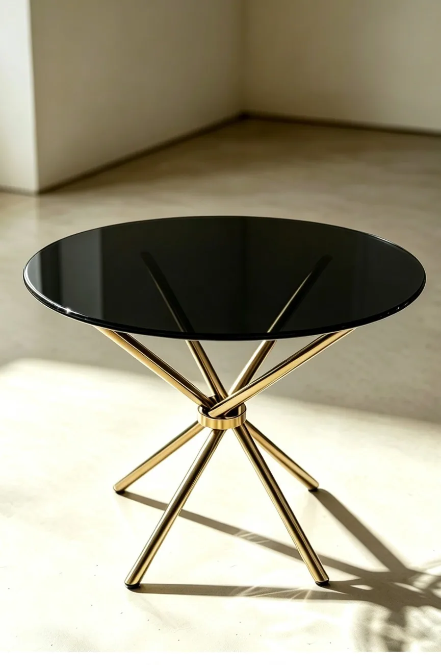 [MOB-C18-NOIR] Table ronde verre noir pied doré C18