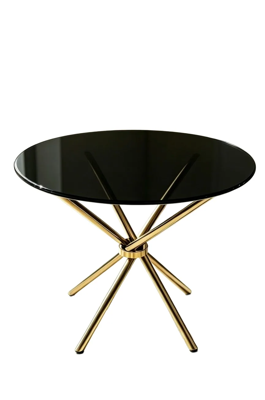 Table ronde verre noir pied doré C18