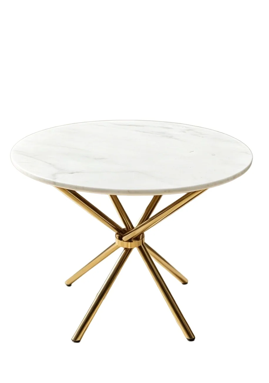 Table ronde marbre blanc pied doré C18