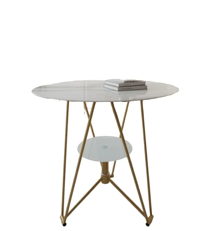 Table ronde marbre blanc pied doré V03 70*70