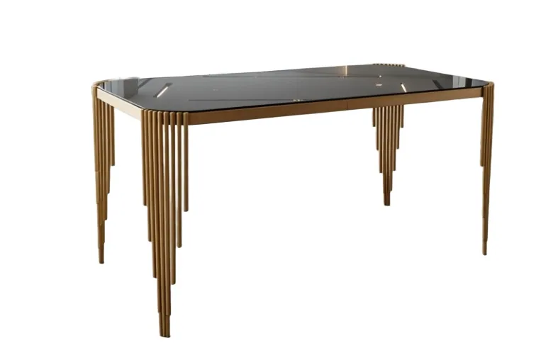 Table à manger verre noir pied doré C-24 150*80*75
