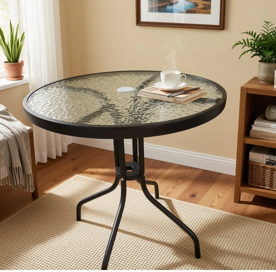 [MOB-TABLE-70CM] Table de jardin ronde verre 70