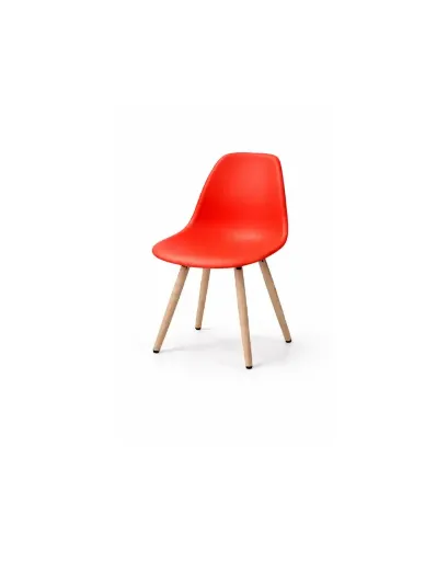 Chaise Moderne en Plastique Rouge avec Pieds en Bois