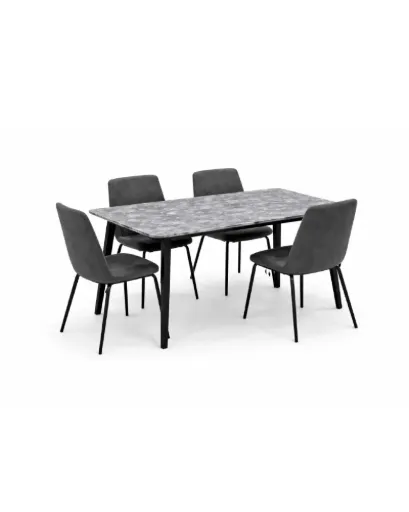 Salle à Manger Moderne 4 Places – Table Effet Marbre Gris et Chaises